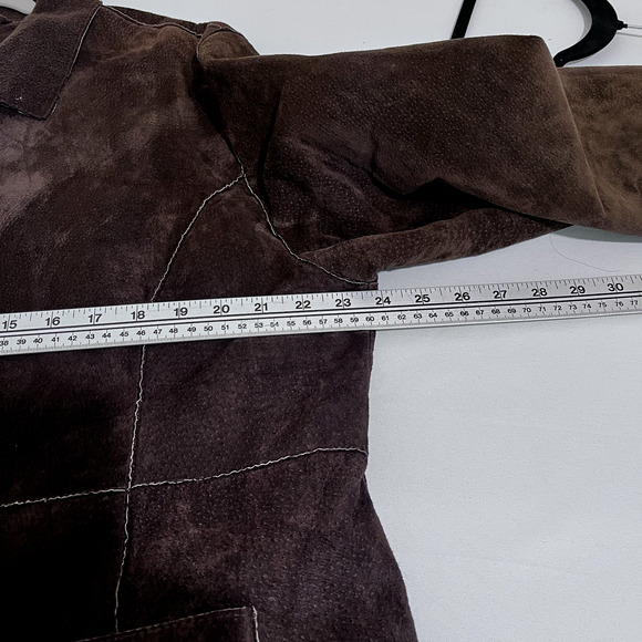 Suede Leather Coat SZ XL Dark Brown Western Boho Worn-in Real Suede Feel READ - Picture 7 of 10